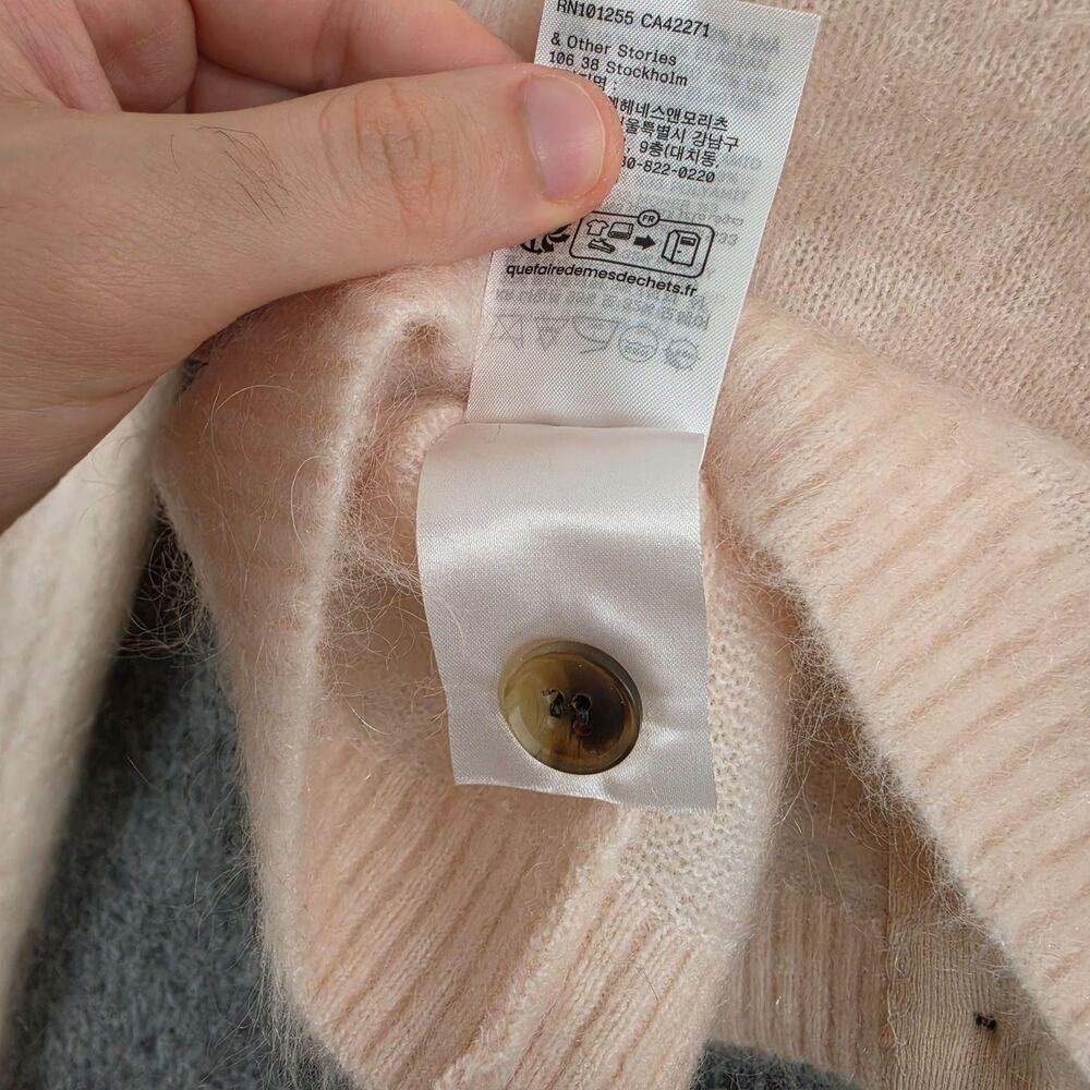 & Other Stories Sweater Small Mohair Blend Brushed Cardigan Wool in Peach Office - Picture 13 of 16
